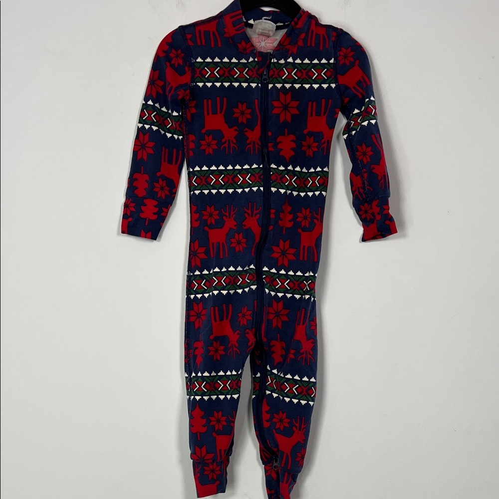Hanna Andersson Kids Toddler Red Blue Holiday Reindeer One Piece Footless Pajama